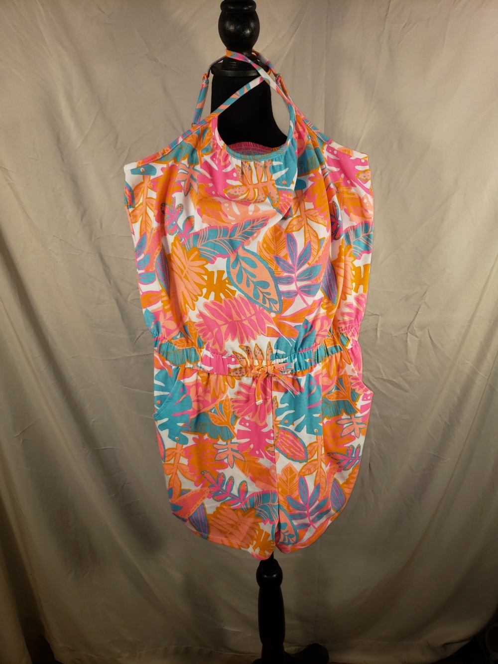 NWT Cat & Jack Bright Floral Halter Romper in Pink, Orange & Teal - XXL Plus - Picture 1 of 6